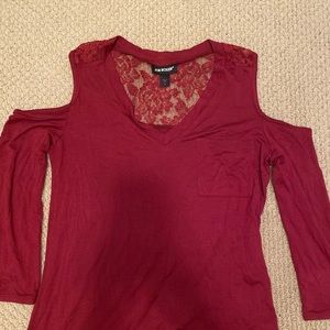 Burgundy, off the shoulders, long sleeve